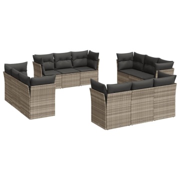 Set canapele de grădină cu perne, 12piese gri deschis poliratan - Img 2