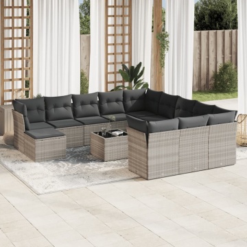 Set canapele de grădină cu perne, 13piese gri deschis poliratan - Img 1