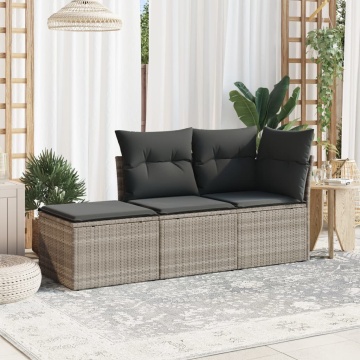 Set canapele de grădină cu perne, 3 piese gri deschis poliratan - Img 1