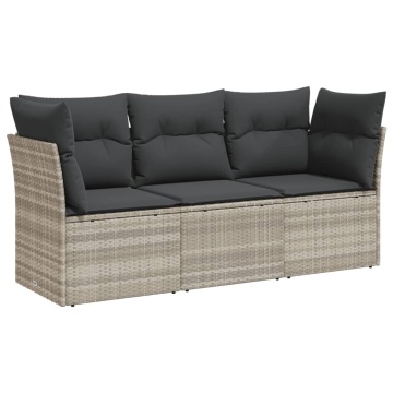 Set canapele de grădină cu perne, 3 piese gri deschis poliratan - Img 2