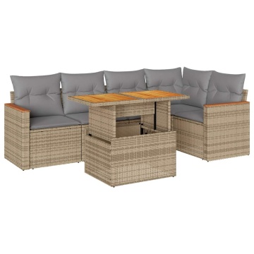 Set canapele de grădină cu perne 5 piese bej poliratan/acacia - Img 2