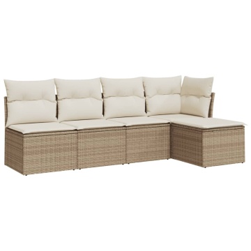 Set canapele de grădină cu perne, 5 piese, bej, poliratan - Img 2