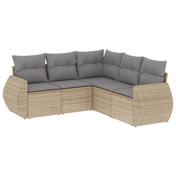 Set canapele de grădină cu perne, 5 piese, bej, poliratan - Img 2