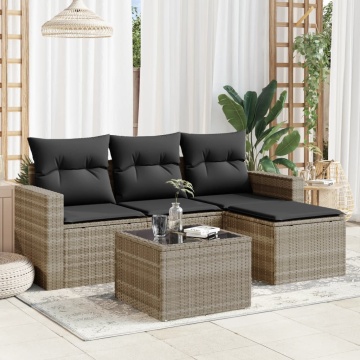 Set canapele de grădină cu perne, 5 piese gri deschis poliratan - Img 1