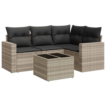 Set canapele de grădină cu perne, 5 piese gri deschis poliratan - Img 2