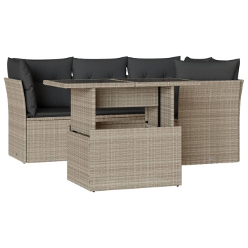 Set canapele de grădină cu perne, 5 piese gri deschis poliratan - Img 2