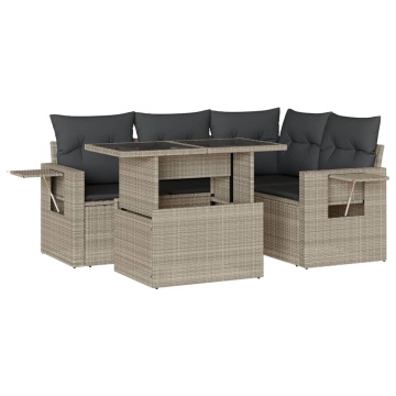 Set canapele de grădină cu perne, 5 piese gri deschis poliratan - Img 2