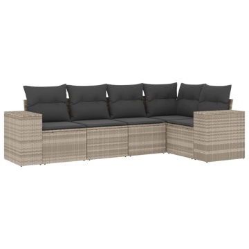 Set canapele de grădină cu perne, 5 piese gri deschis poliratan - Img 2
