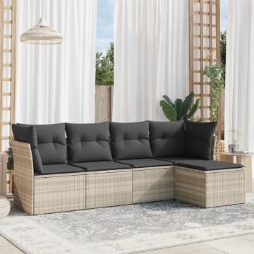Set canapele de grădină cu perne, 5 piese gri deschis poliratan - Img 1