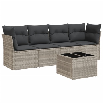 Set canapele de grădină cu perne, 5 piese gri deschis poliratan - Img 2