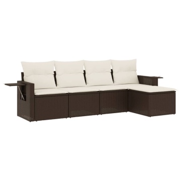 Set canapele de grădină cu perne, 5 piese, maro, poliratan - Img 2