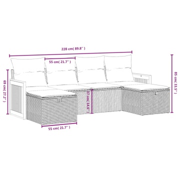 Set canapele de grădină cu perne, 6 piese, bej, poliratan - Img 4