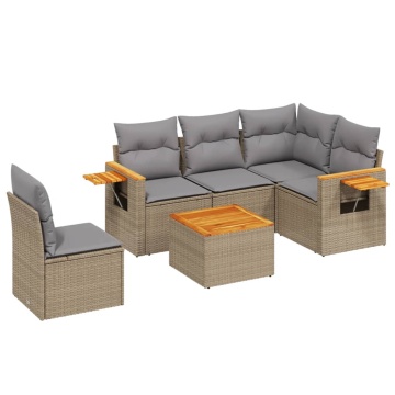 Set canapele de grădină cu perne, 6 piese, bej, poliratan - Img 2