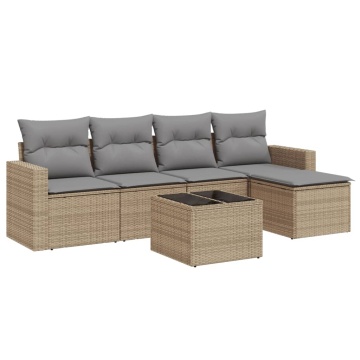 Set canapele de grădină cu perne, 6 piese, bej, poliratan - Img 2