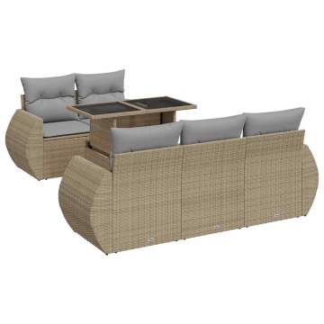 Set canapele de grădină cu perne, 6 piese, bej, poliratan - Img 2