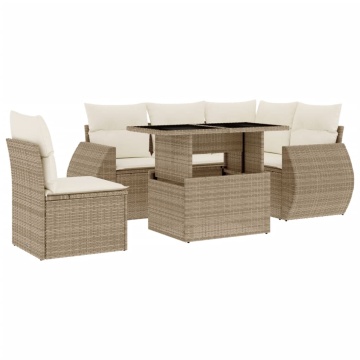 Set canapele de grădină cu perne, 6 piese, bej, poliratan - Img 2