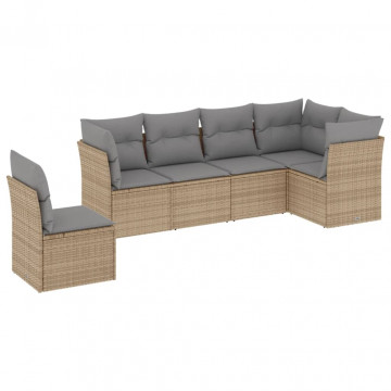 Set canapele de grădină cu perne, 6 piese, bej, poliratan - Img 2