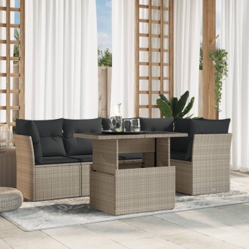 Set canapele de grădină cu perne, 6 piese gri deschis poliratan - Img 1