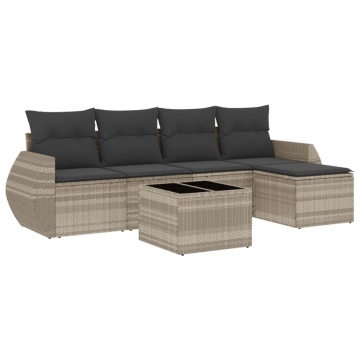 Set canapele de grădină cu perne, 6 piese gri deschis poliratan - Img 2