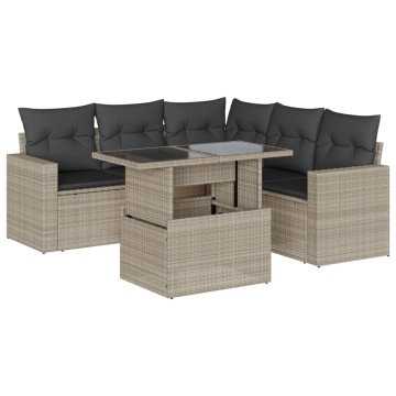 Set canapele de grădină cu perne, 6 piese gri deschis poliratan - Img 2