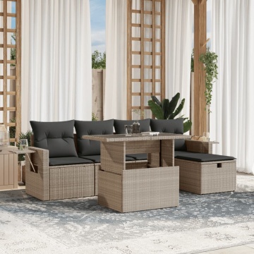Set canapele de grădină cu perne, 6 piese gri deschis poliratan - Img 1