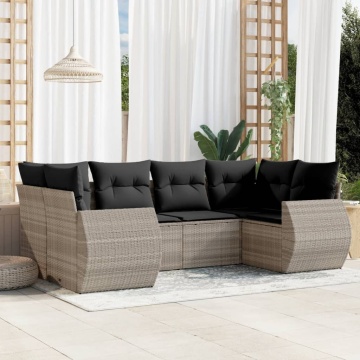Set canapele de grădină cu perne, 6 piese gri deschis poliratan - Img 1
