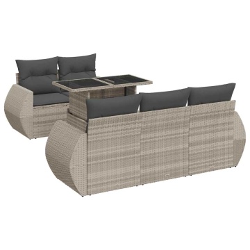 Set canapele de grădină cu perne, 6 piese gri deschis poliratan - Img 2