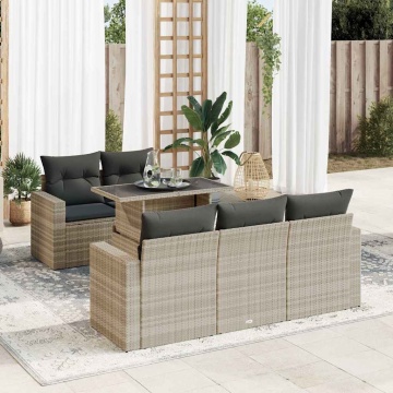 Set canapele de grădină cu perne, 6 piese gri deschis poliratan - Img 1