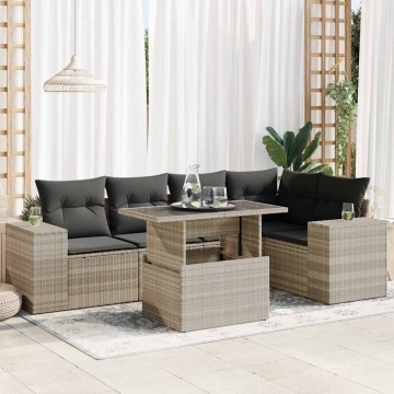 Set canapele de grădină cu perne, 6 piese gri deschis poliratan - Img 1