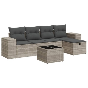 Set canapele de grădină cu perne, 6 piese gri deschis poliratan - Img 2
