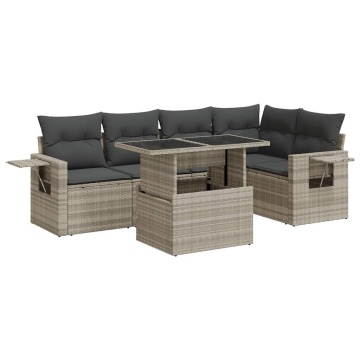 Set canapele de grădină cu perne, 6 piese gri deschis poliratan - Img 2