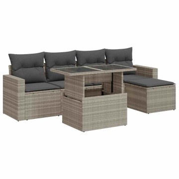 Set canapele de grădină cu perne, 6 piese gri deschis poliratan - Img 2