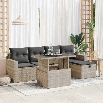 Set canapele de grădină cu perne, 6 piese gri deschis poliratan - Img 1