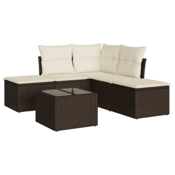 Set canapele de grădină cu perne, 6 piese, maro, poliratan - Img 2