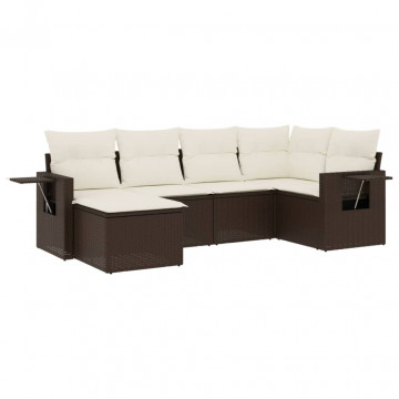 Set canapele de grădină cu perne, 6 piese, maro, poliratan - Img 2