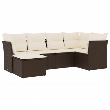 Set canapele de grădină cu perne, 6 piese, maro, poliratan - Img 2