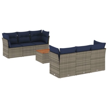Set canapele de grădină cu perne, 7 piese, gri, poliratan - Img 2