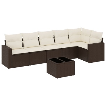 Set canapele de grădină cu perne, 7 piese, maro, poliratan - Img 2