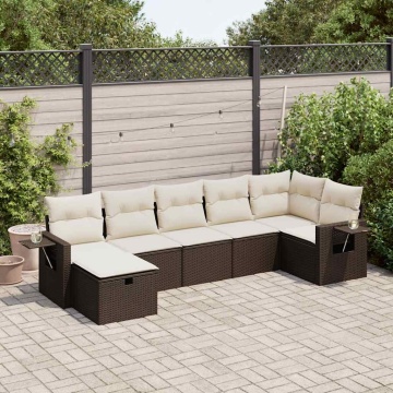 Set canapele de grădină cu perne, 7 piese, maro, poliratan - Img 1