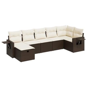 Set canapele de grădină cu perne, 7 piese, maro, poliratan - Img 2
