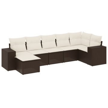 Set canapele de grădină cu perne, 7 piese, maro, poliratan - Img 2
