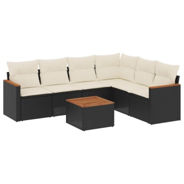Set canapele de grădină cu perne, 7 piese, negru, poliratan - Img 2