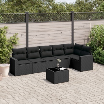 Set canapele de grădină cu perne, 7 piese, negru, poliratan - Img 1