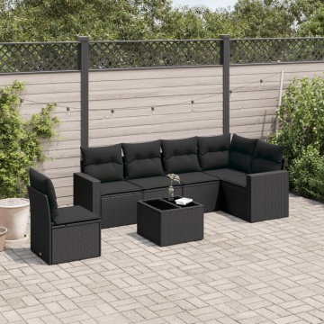 Set canapele de grădină cu perne, 7 piese, negru, poliratan - Img 1