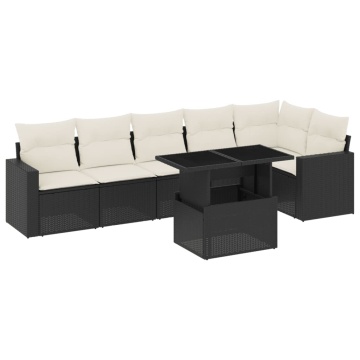Set canapele de grădină cu perne, 7 piese, negru, poliratan - Img 2
