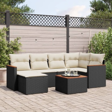 Set canapele de grădină cu perne, 7 piese, negru, poliratan - Img 1