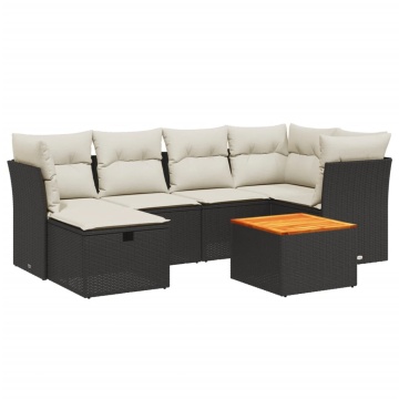 Set canapele de grădină cu perne, 7 piese, negru, poliratan - Img 2