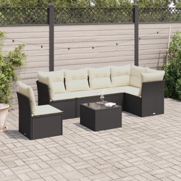 Set canapele de grădină cu perne, 7 piese, negru, poliratan - Img 1