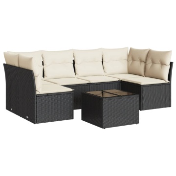 Set canapele de grădină cu perne, 7 piese, negru, poliratan - Img 2