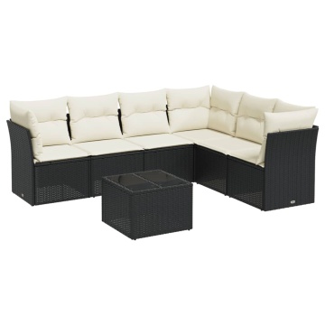 Set canapele de grădină cu perne, 7 piese, negru, poliratan - Img 2